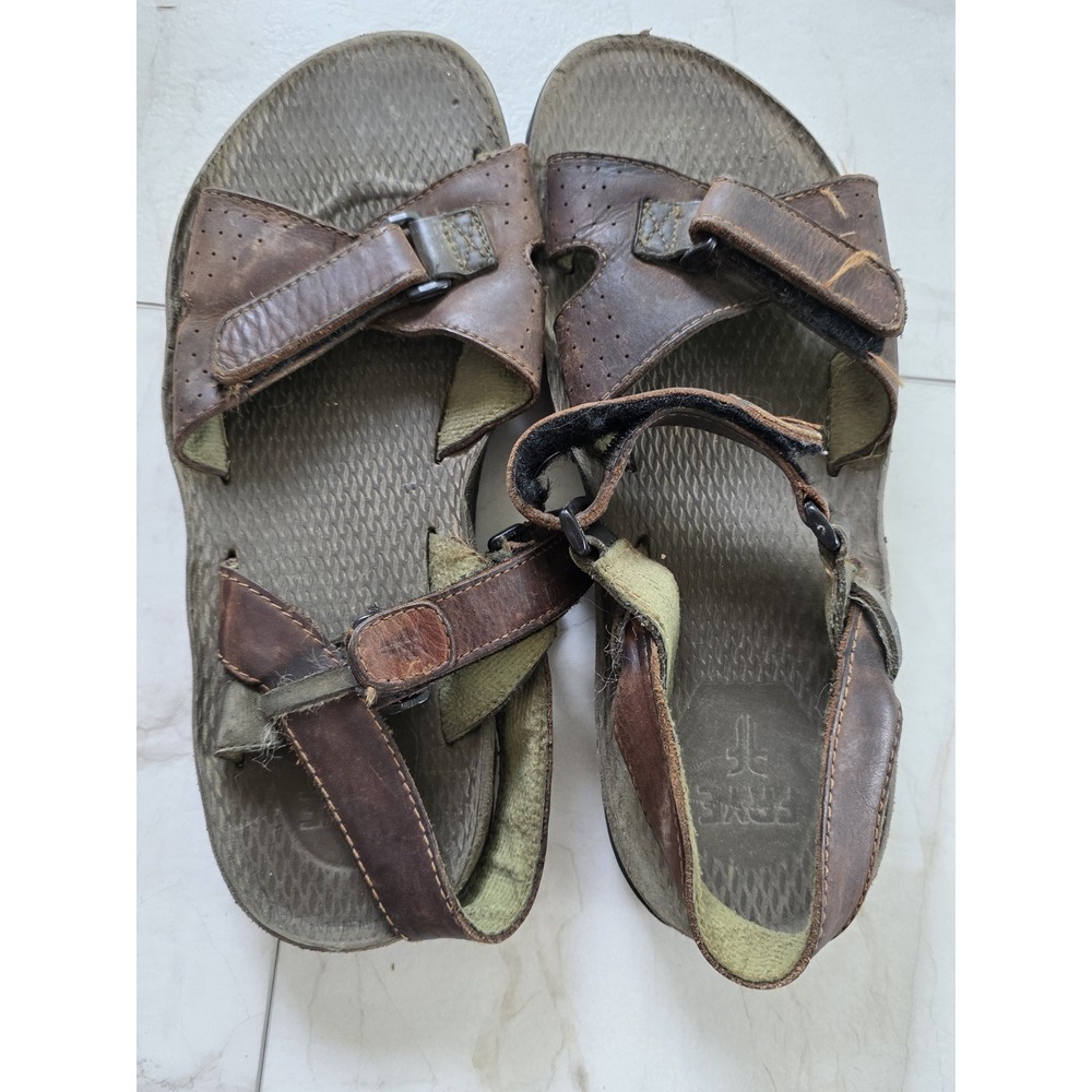 Vtg Frye Leather Fisherman Sandals Brown Adjustable Hook Loop Mens 10.5 Est